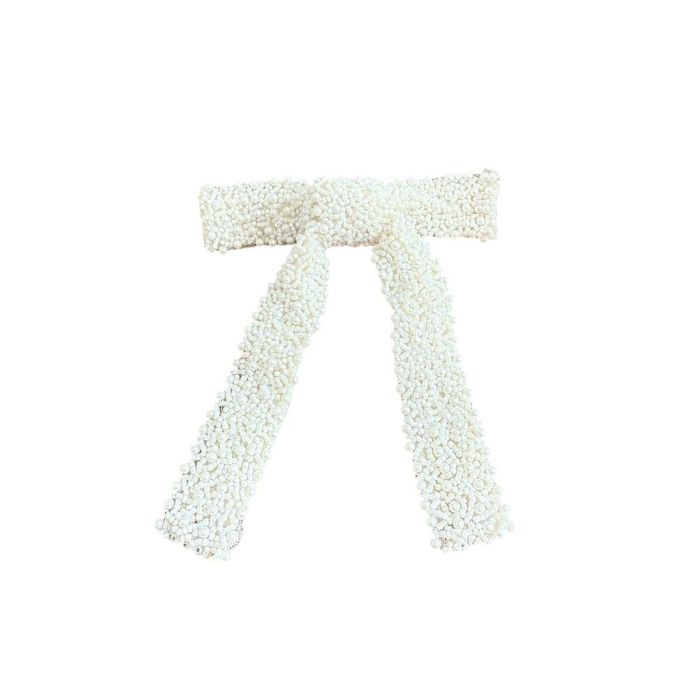 Gorgeous Pearl Beaded Large Bow Hair Clip Preowned Wedding Clip Paris Barrette